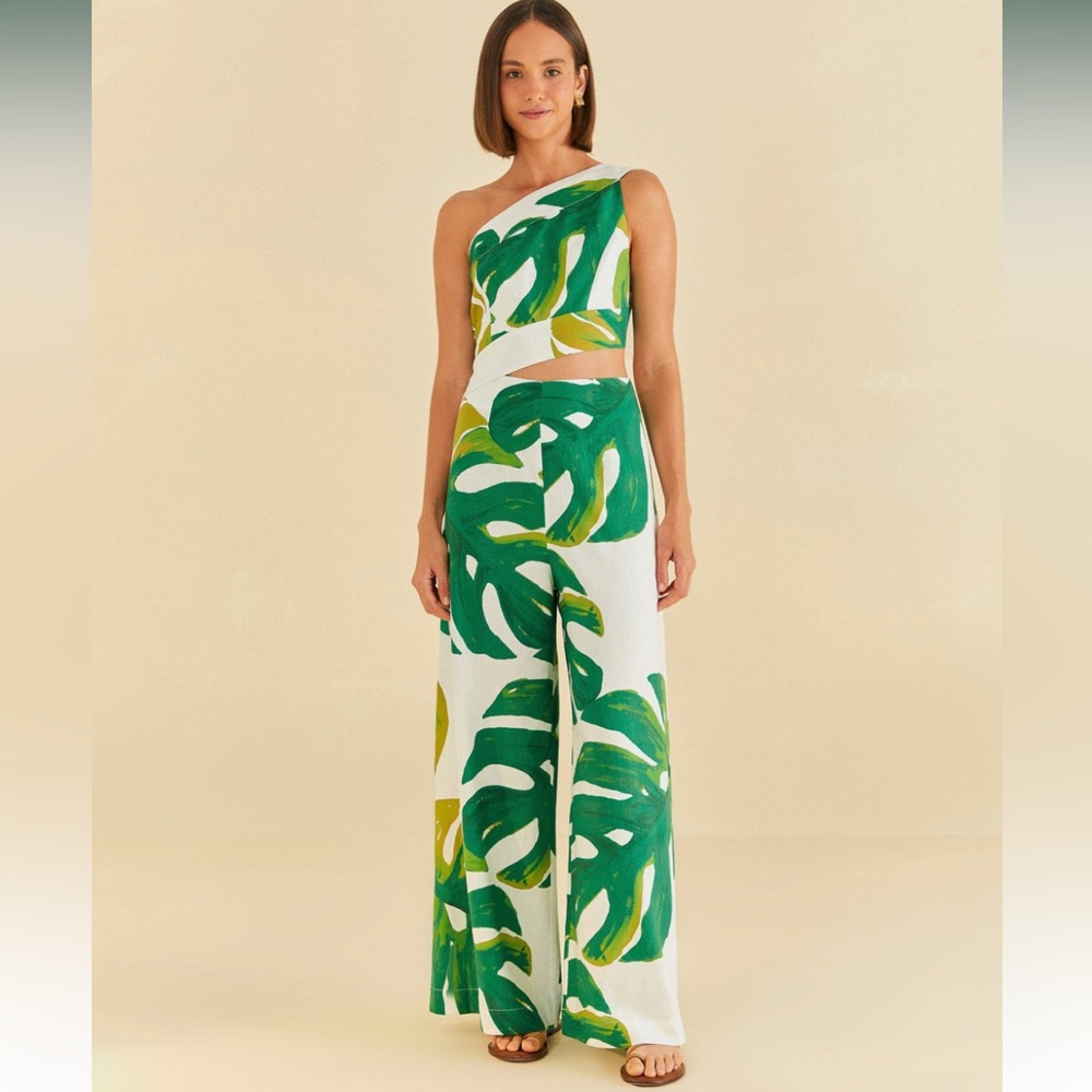 New! Farm Rio White Monstera Jumpsuit